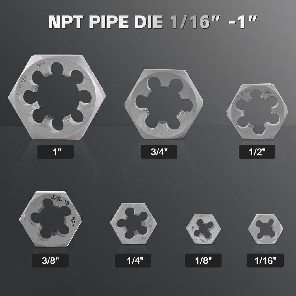 Consfly NPT Pipe Tap and Die Set, 15pcs Hex Die Set 1/16" to 1"