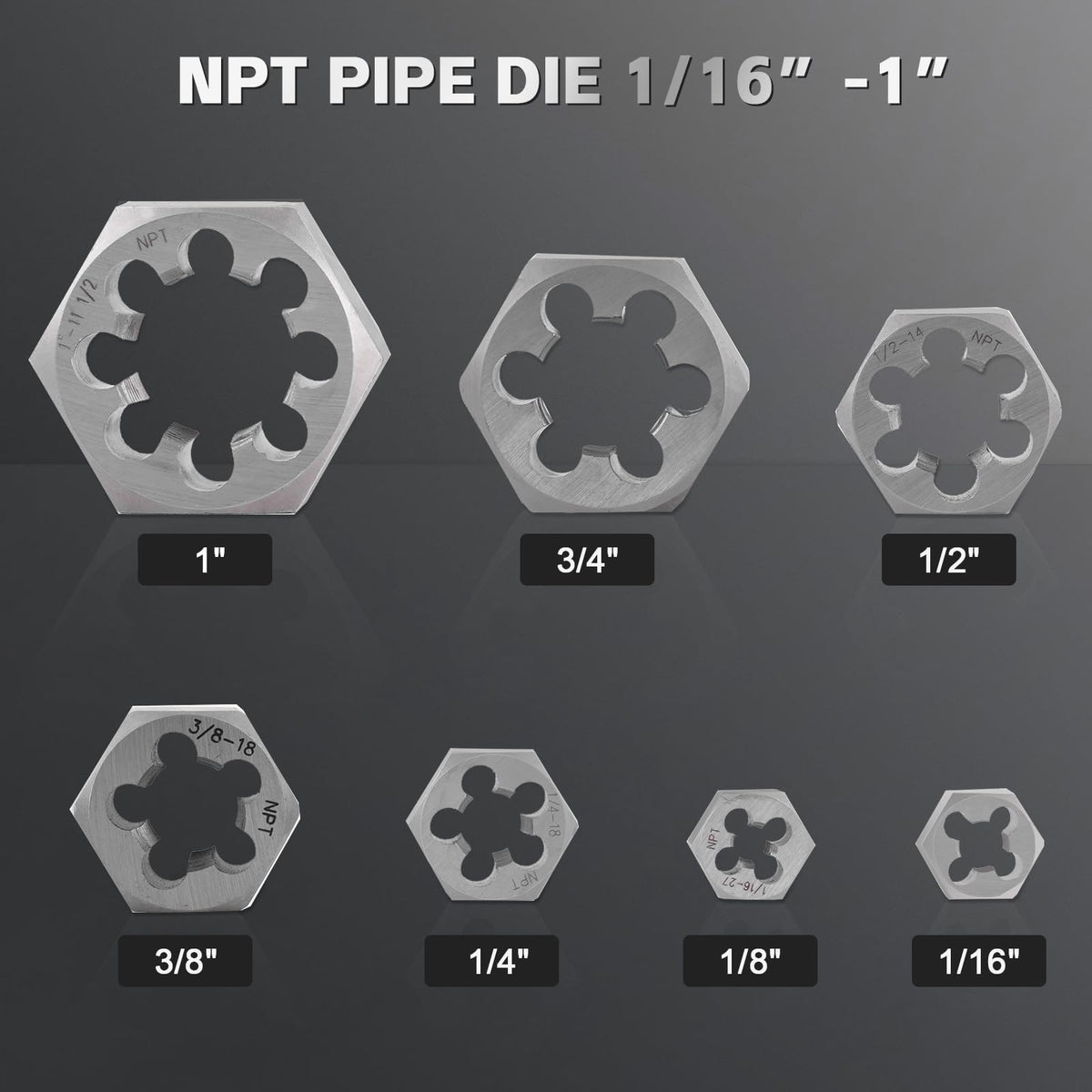 Consfly NPT Pipe Tap and Die Set, 15pcs Hex Die Set 1/16" to 1"