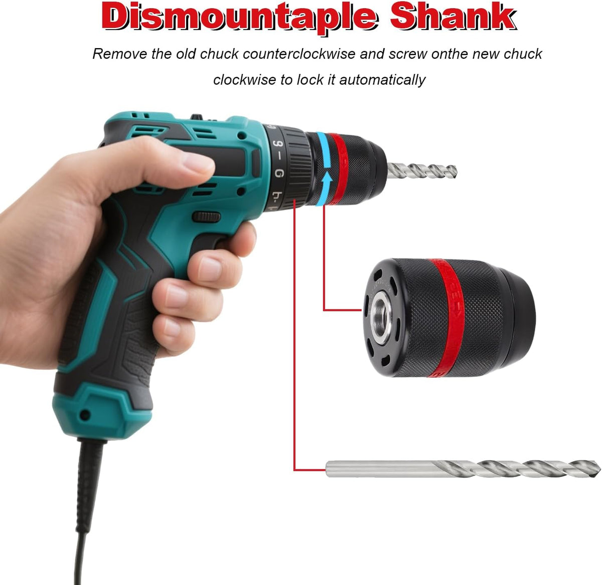 Keyless Drill Chuck for Milwaukee M18, 1/2-20UNF Mount 1.5-13mm Clamping