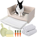 Large Rabbit Litter Box Bunny Potty Training Corner Litter Pan with Drawer Comes with Liners Rabbit Pee Pads, Small