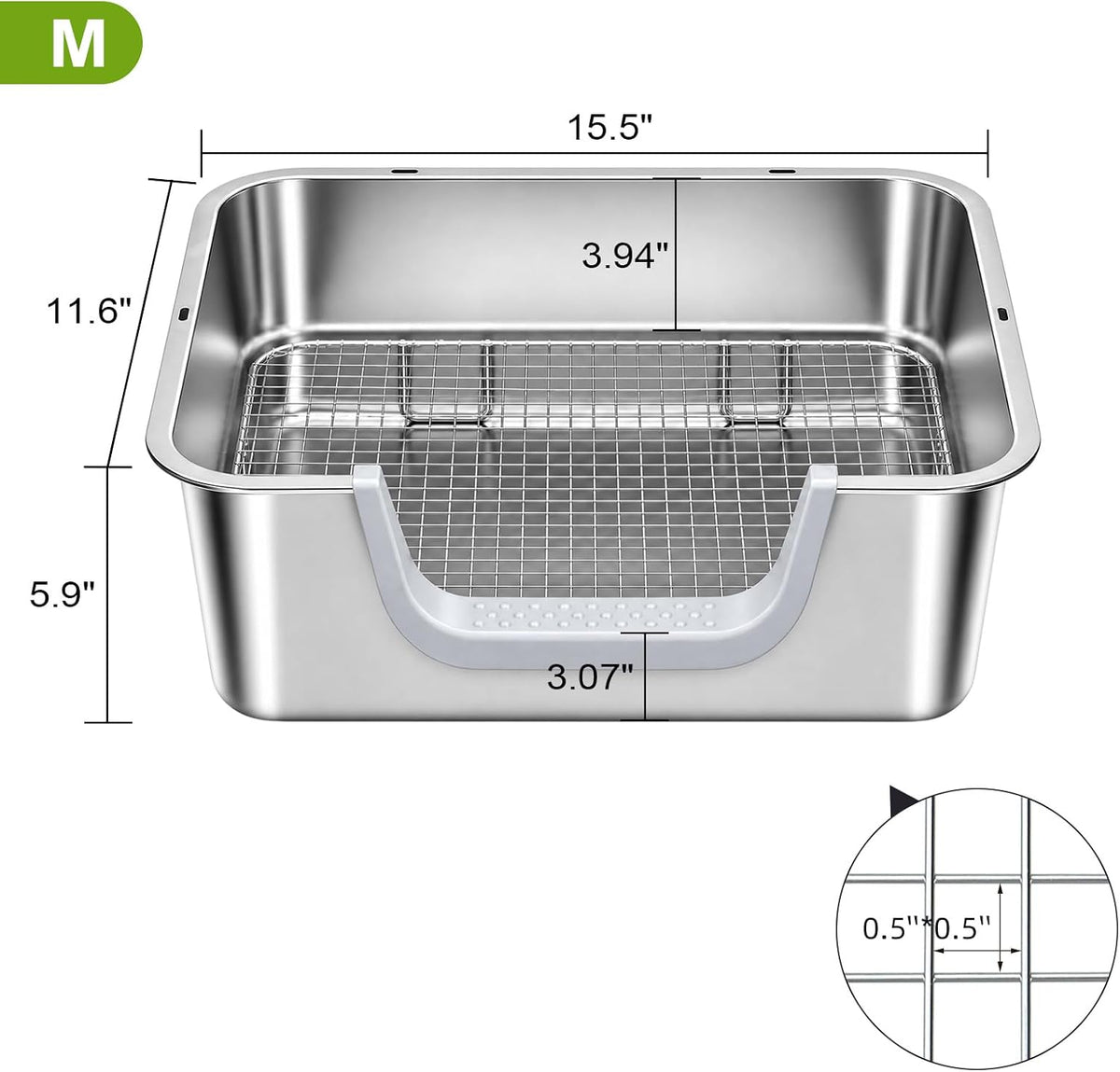 Stainless Steel Rabbit Litter Box, M (15.5×11.6×5.9 in)
