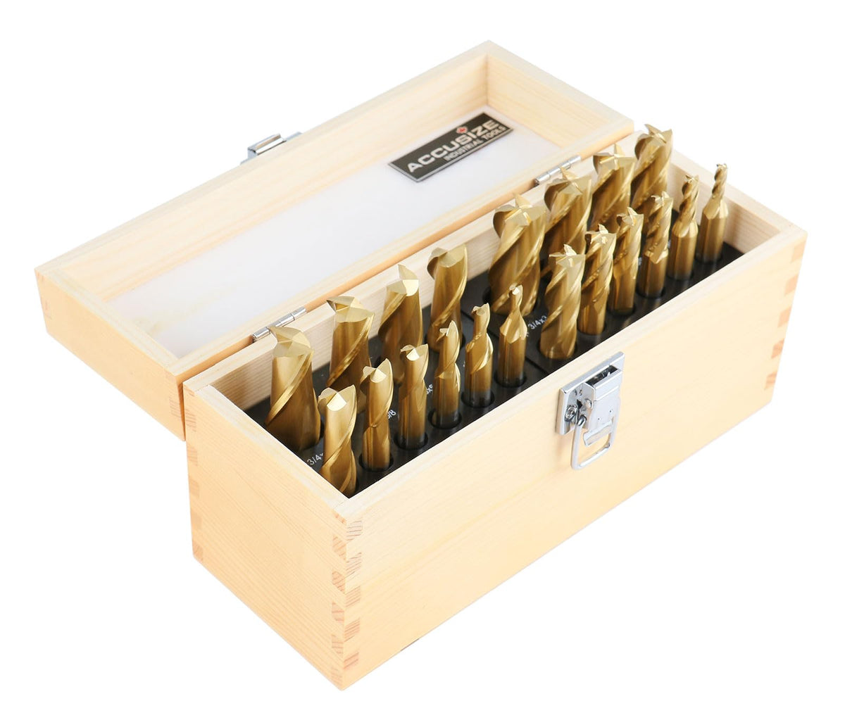 Accusize Industrial Tools End Mill, 3/16" to 3/4", 20 Pc, 1810-0100