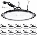 PARMIDA (10 Pack) UFO LED High Bay Light, 150W, ETL, Dimmable 0-10V, 5000K, IP65 Waterproof 19500LM Commercial Bright Shop Light Fixture for Factory, Warehouse, Workshop, Barn with 5' US Plug, US Hook