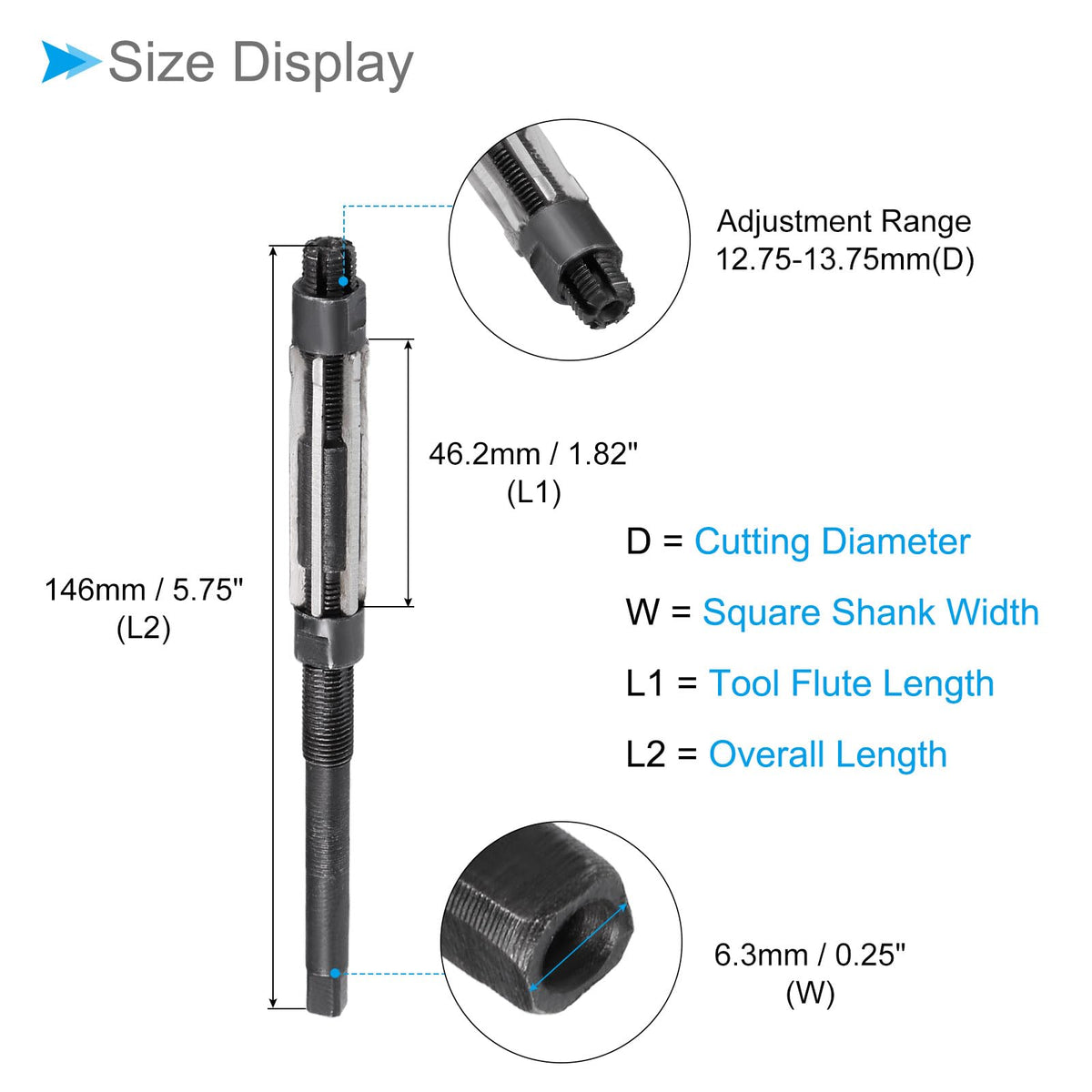 CoCud Hand Reamer, 12.75-13.75mm Cutting Diameter 6 Flutes, High Speed Steel Adjustable Milling Cutter Tools - (Applications: for Aluminum Iron)