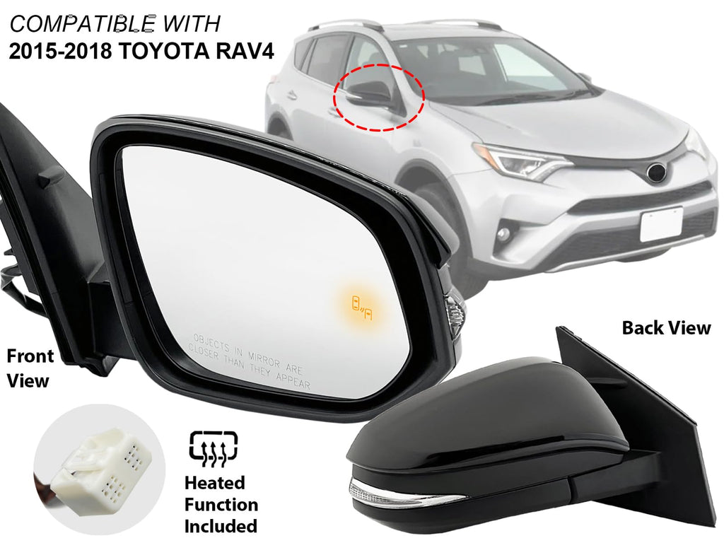APA Replacement for Exterior Rear View Mirror 2015-2018 RAV4 with BSD Turn Signal Light Power Heated Glossy Cap Passenger Right Side TO1321343 879100R180