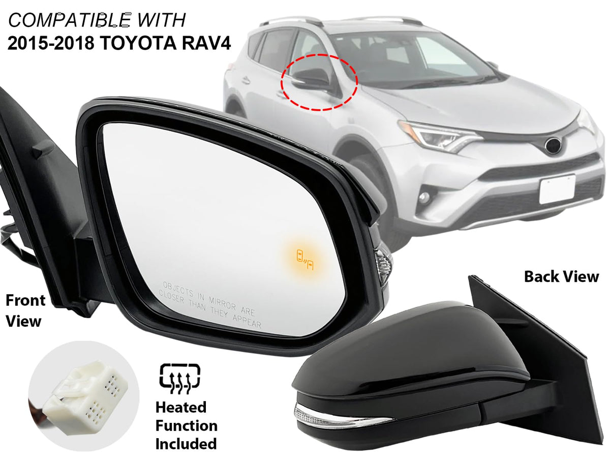 APA Replacement for Exterior Rear View Mirror 2015-2018 RAV4 with BSD Turn Signal Light Power Heated Glossy Cap Passenger Right Side TO1321343 879100R180