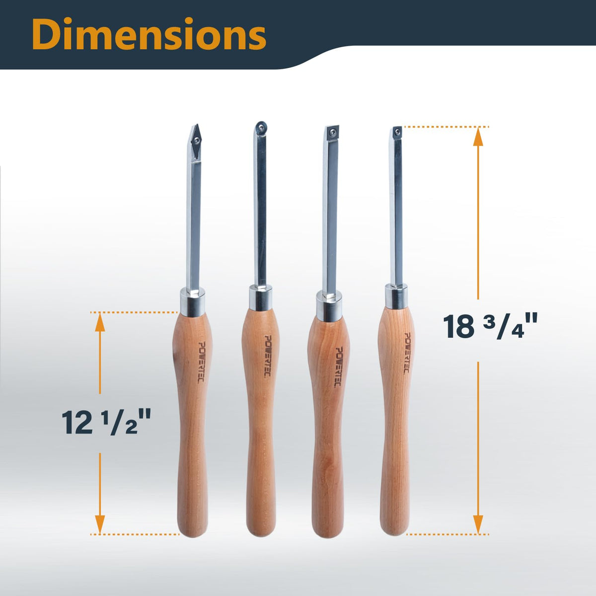 POWERTEC 4 Pcs Carbide Lathe Tools for Woodturning, Wood Lathe Tools with Radius Edge Square, Flat Edge Square, Round and Diamond, Lathe Toolds with Replaceable Blade (71826)