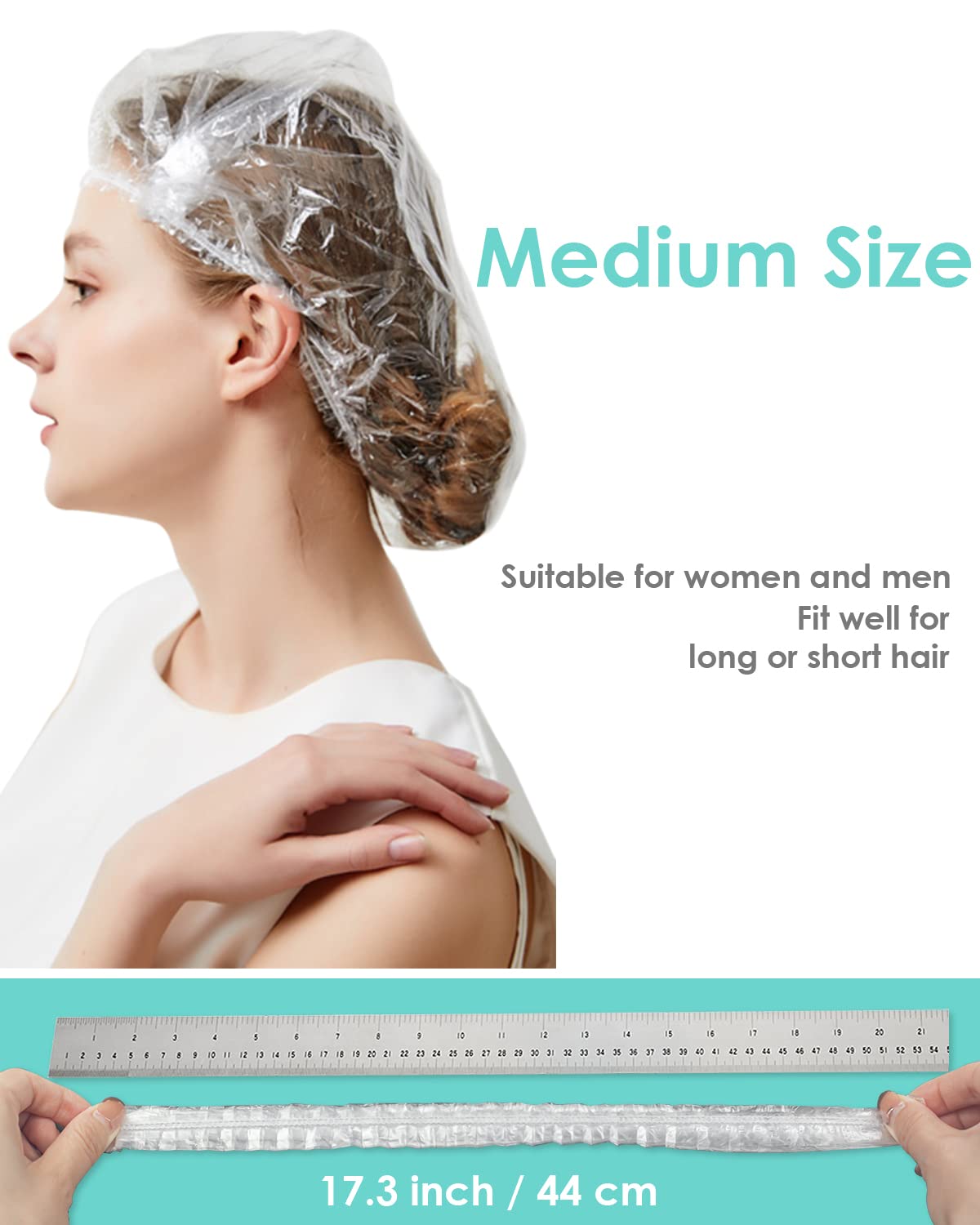 Disposable Shower Cap, 100 PCS Hair Cap Thickening Clear Plastic Waterproof Bath Caps for Hair Treatment, Spa Salon