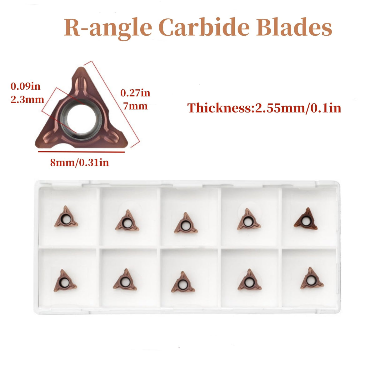 10Pcs Carbide Turning Indexable Inserts for Air Chamfer Tool, Pneumatic Chamfering Machine Tungsten Steel Blade,Lather Turning Tool (R Angle)