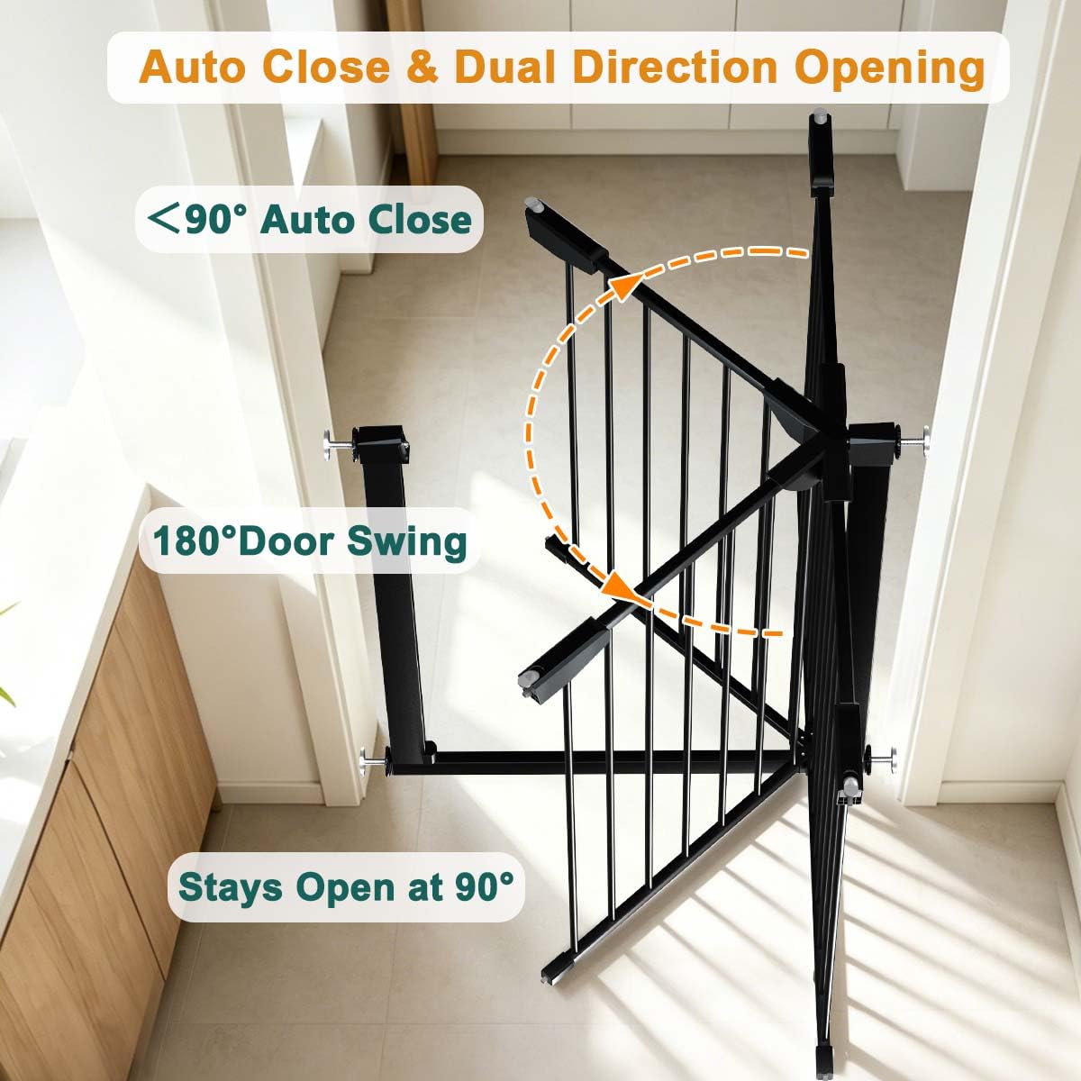 36" Tall x 22.8-25.5" Wide Extra-Tall & Extra-Wide Adjustable Hardware/Pressure-Mounted Pet & Child Safety Gate with Dual-Lock Walk-Through Swing Door for Stairs, Hallways & Wide Doorways