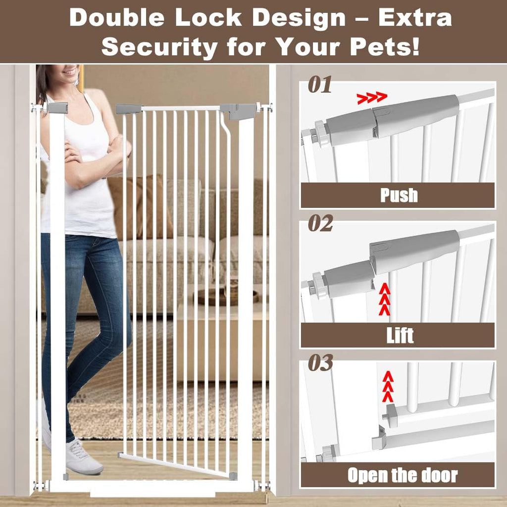 51.1" x 29.5-48.4" Extra-Tall & Extra-Wide Adjustable Hardware/Pressure-Mounted Pet & Child Safety Gate with Dual-Lock Walk-Through Swing Door for Stairs, Hallways & Wide Doorways