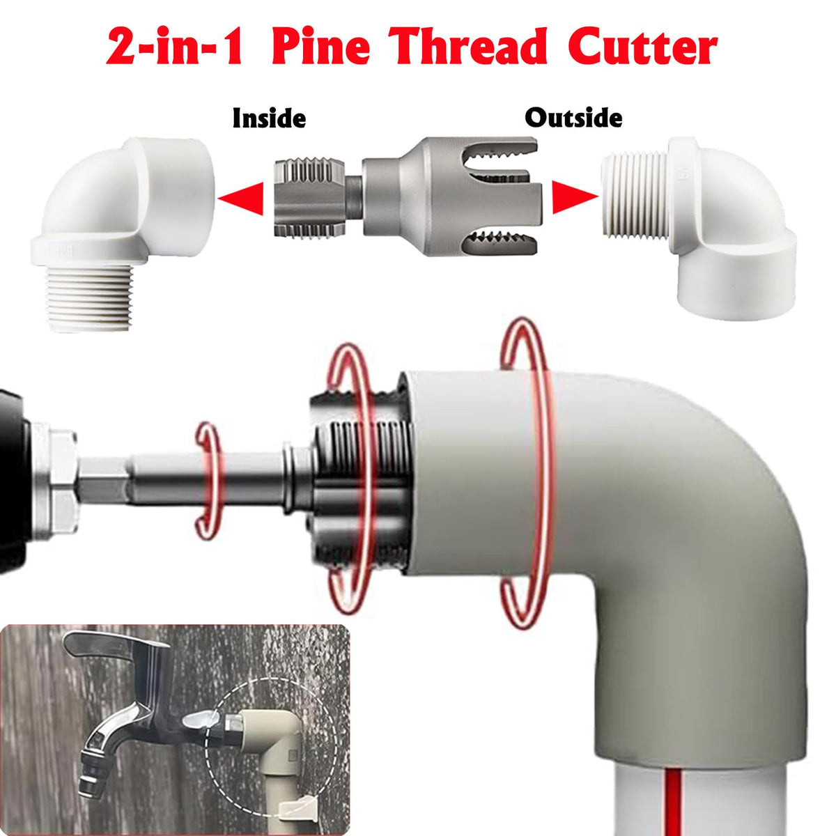 Pipe Threading Tool Kit, 1/2", 3/4", 1" Sizes,Internal & External Threader