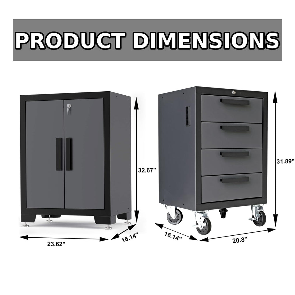 Garage Storage Cabinets System, 9 Piece Workshop Cabinet Set in Black