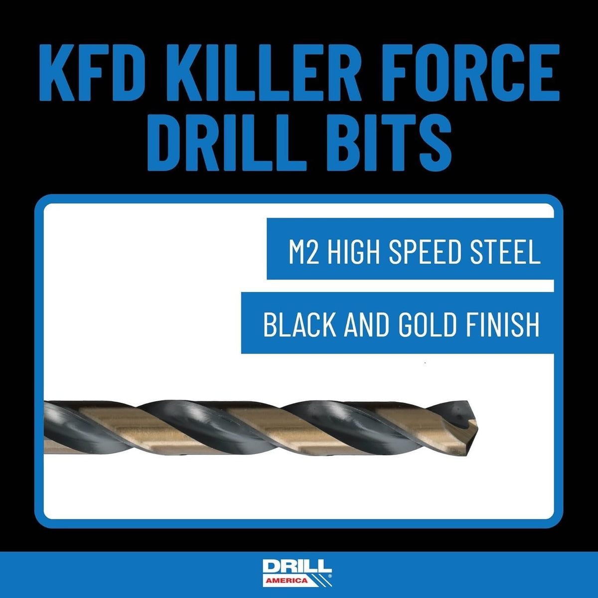 Drill America 15 Piece Heavy Dutyy High Speed Steel Drill Bit Set with Black and Gold Finish in Round Case (1/16" - 1/2" x 32nds), KFD Series