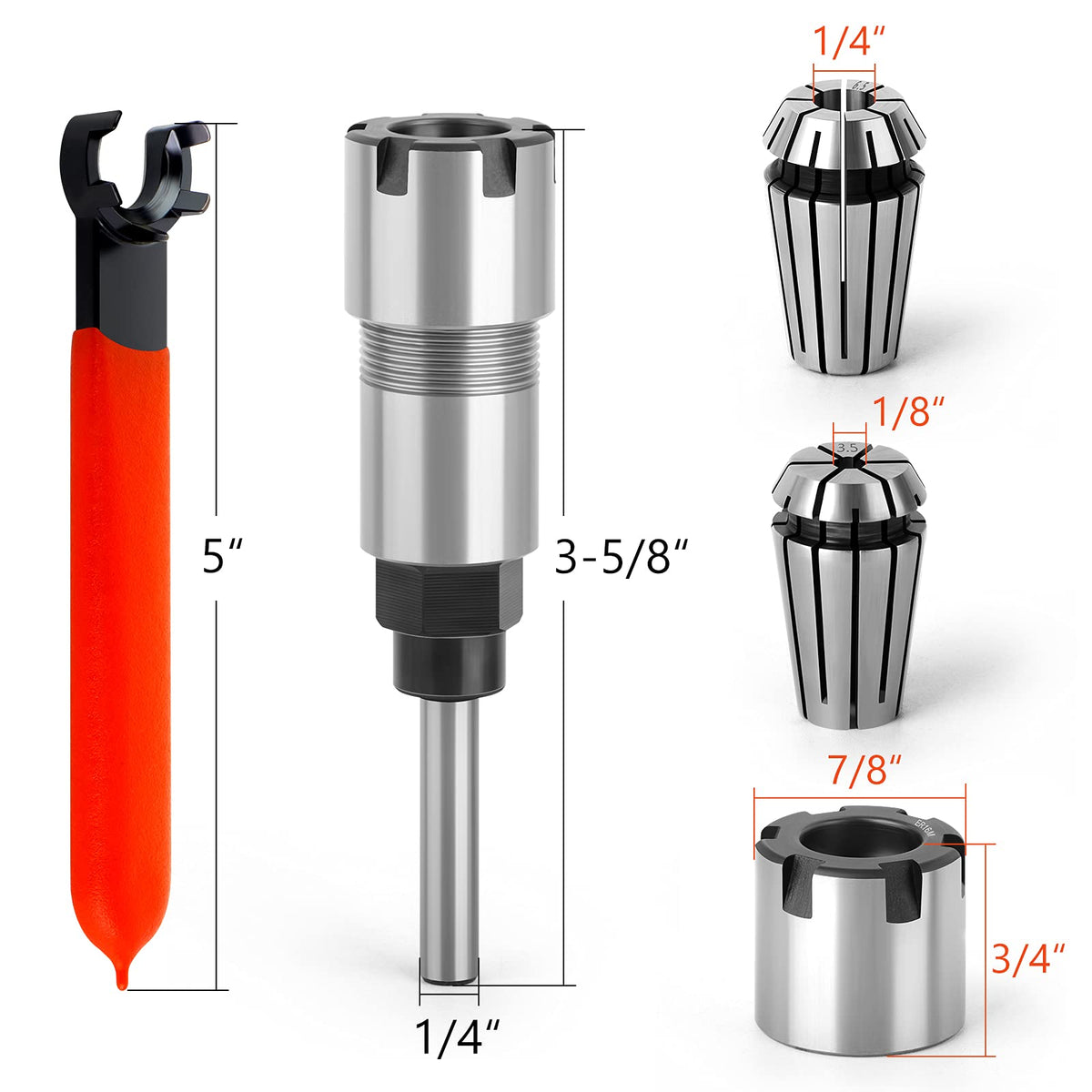 MEIGGTOOL 1/4 Inch Shank Router Bit Extension Collets ER16M Extender Chuck Converter Adapter, Convert 1/8-Inch & 1/4-Inch Shank Bits for Milling Lathe Tool Workholding and CNC Engraving Machine
