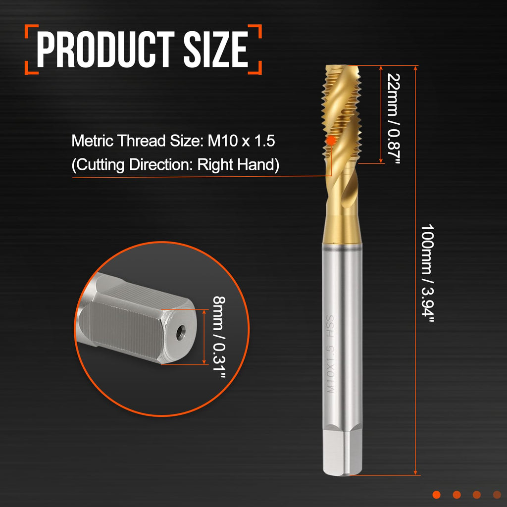 Workkyma M10 x 1.5 Spiral Flute Thread Tap M2 HSS Industrial Titanium