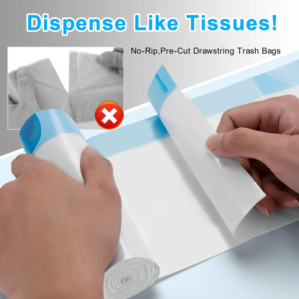 2 Gal Small Trash Bags, Unscented Drawstring, 200 Ct for Bathroom