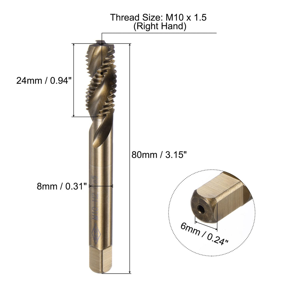 uxcell Metric Spiral Flute Thread Taps, M10 x 1.5 H2 Screw Threading Tap, Machine Tapping Tools for Machinist Repair (M35 Cobalt High Speed Steel (HSS-CO), Uncoated)