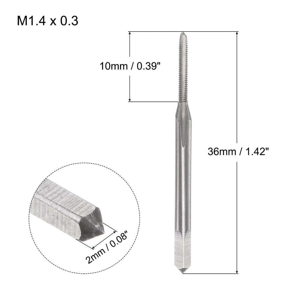 uxcell Metric Machine Taps M1.4 x 0.3mm H2 High Speed Steel 3 Straight Flutes Screw Tapping Threading Machinist Repair DIY Tool 2pcs