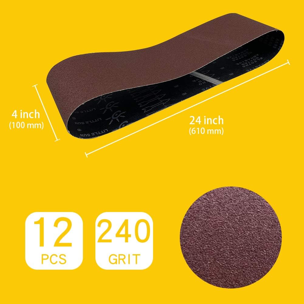 4 x 24 Inch 240 Grit Sanding Belt | Premium Aluminum Oxide Sanding Belt | Premium Sander Sandpaper – 12 Pack
