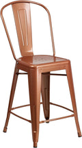 Carly Commercial Grade 24" High Copper Metal Indoor-Outdoor Counter Height Stool with Back