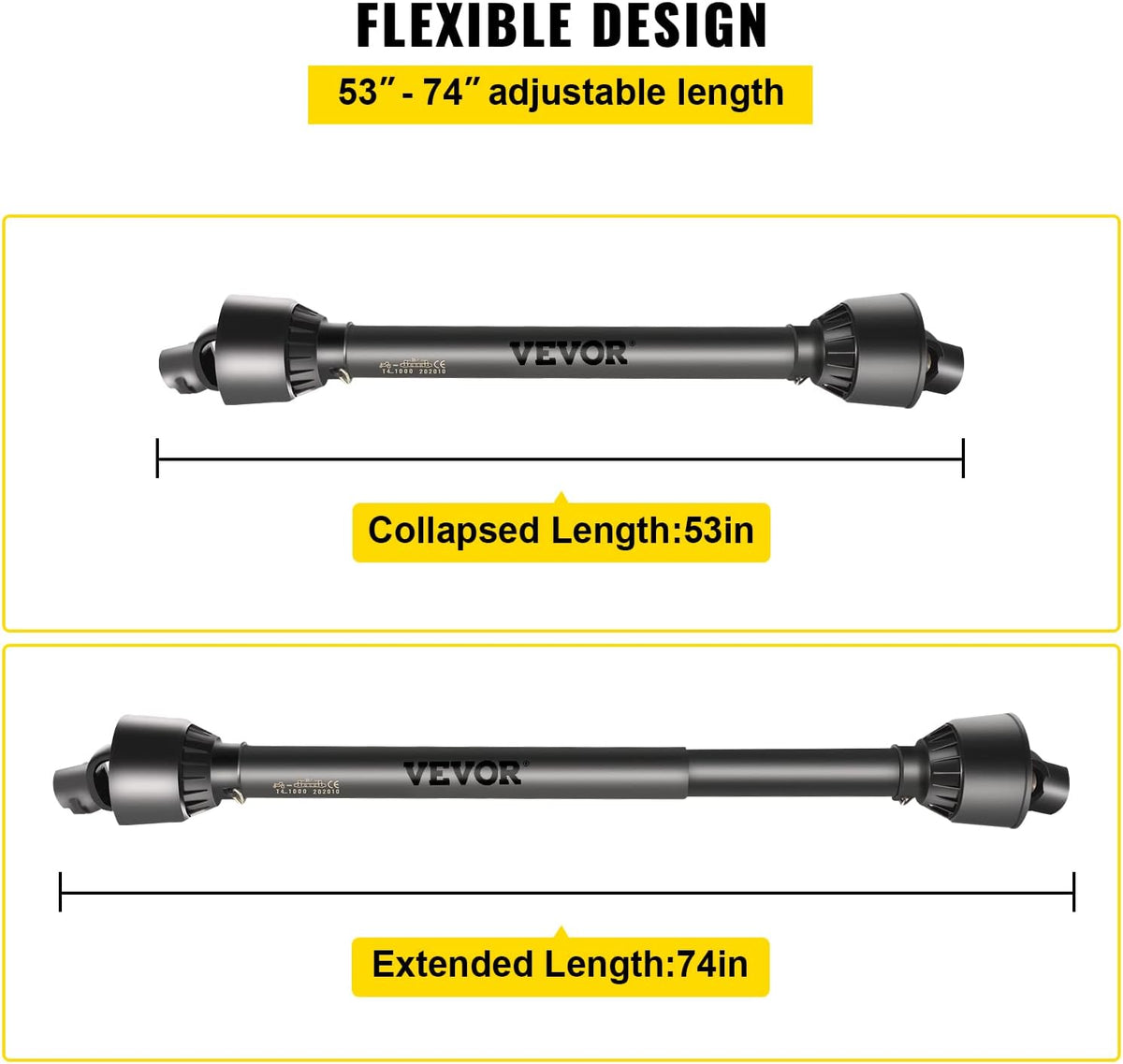 PTO Shaft, 1-3/8" PTO Drive Shaft, 6 Spline End and Round Implement End PTO Driveline Shaft, Series 4 Tractor PTO