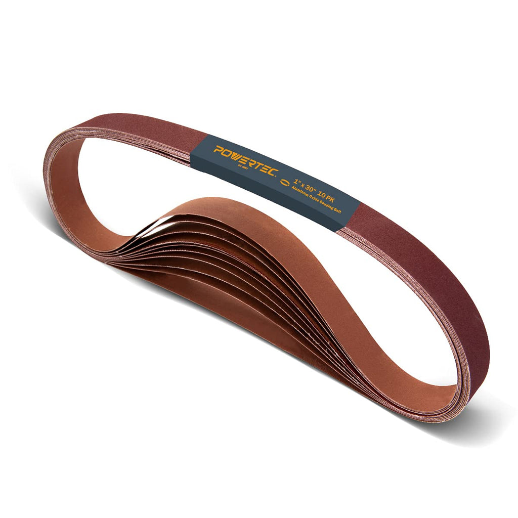 POWERTEC 1x30 Sanding Belts, 10PK, 80 Grit Aluminum Oxide 1 x 30 inch Sanding Belts for Belt Grinder, Belt and Disc Sander, Knife Sharpening, Woodworking, Metalworking (111290)