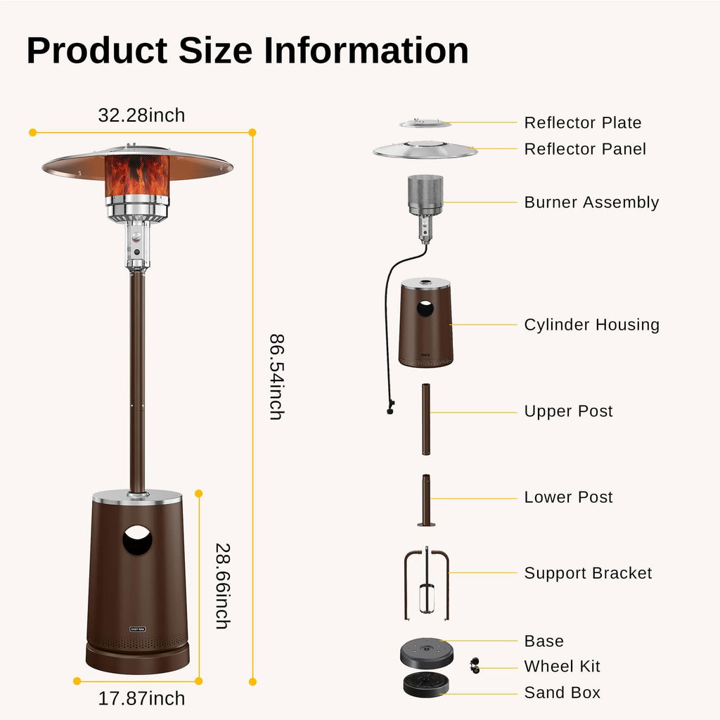 50,000 BTU Patio Heater with Sand Box, Table Design, Double-Layer Stainless Steel Burner, Wheels, Triple Protection