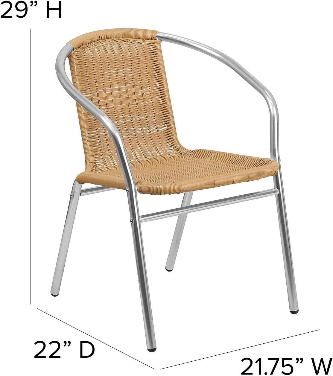 Lila 4 Pack Commercial Aluminum and Beige Rattan Indoor-Outdoor Restaurant Stack Chair