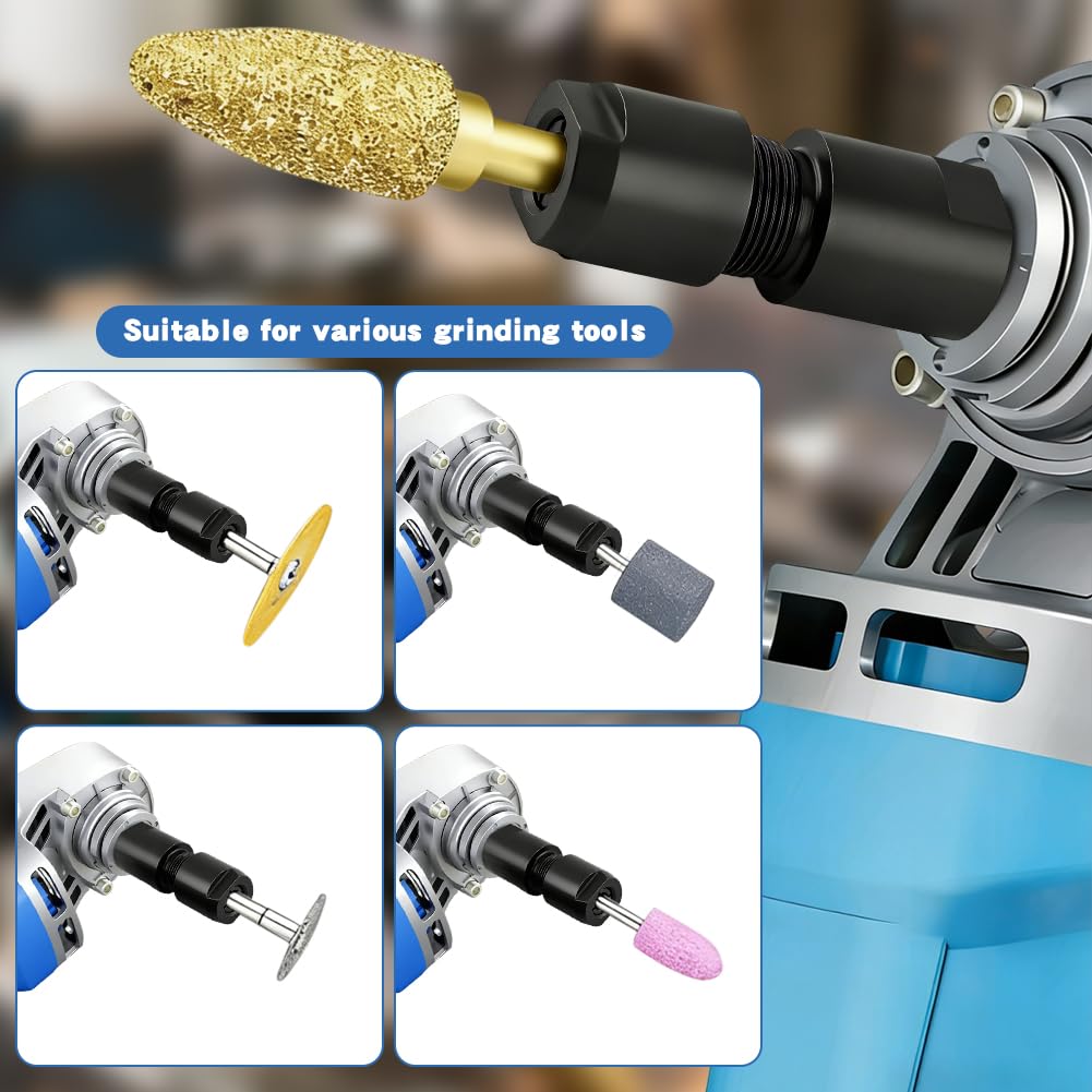 2-Pack Angle Grinder to Die Grinder Adapter, Heavy-Duty Metal Conversion Kit, 5/8"-11 Thread to 1/4" (6mm) & 1/8" (3mm) Collet Chucks, 2 Extension Adapters with 2 Lock Nuts for Grinding and Polishing