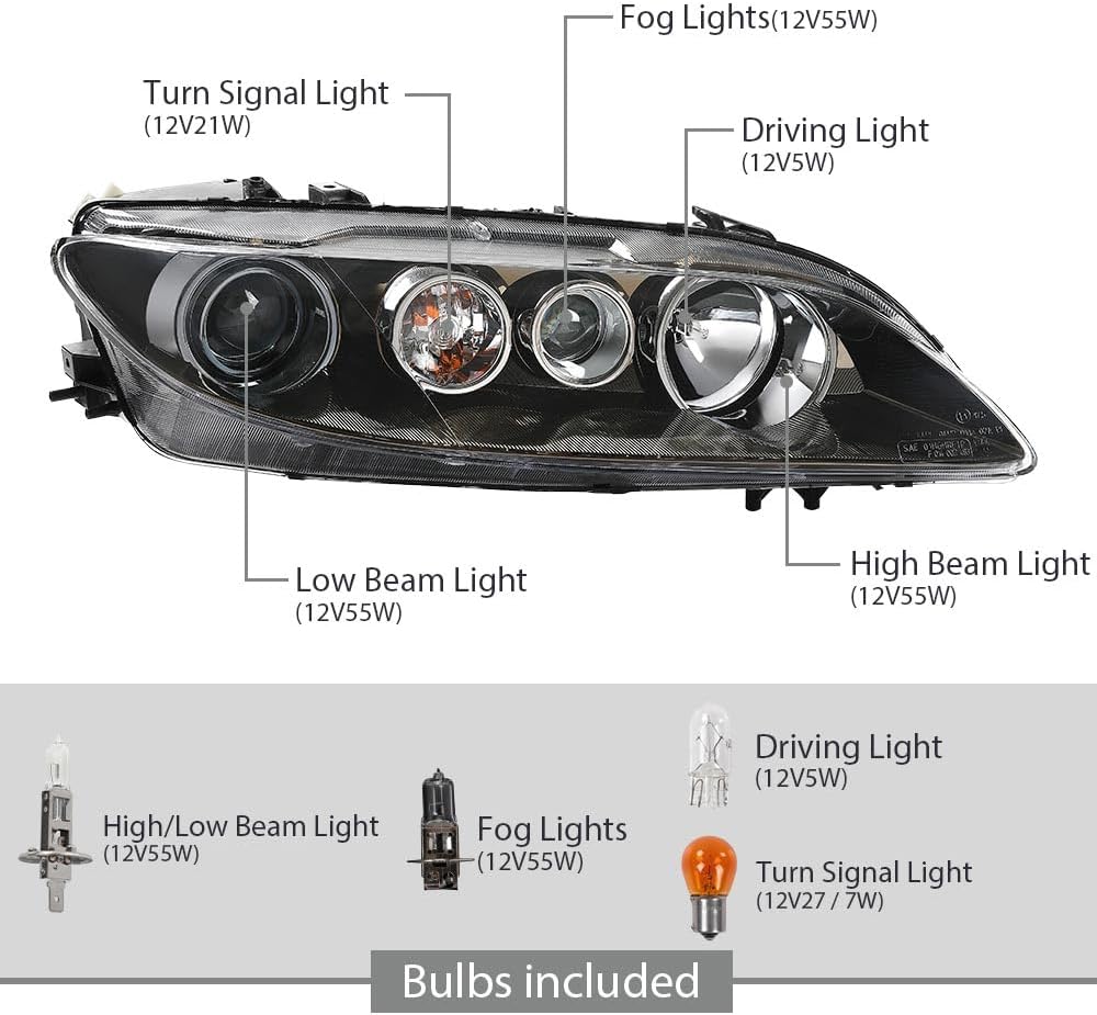 ALLGOOD 1‑Pair Headlights Assembly Fit Mazda 6 2006‑2008