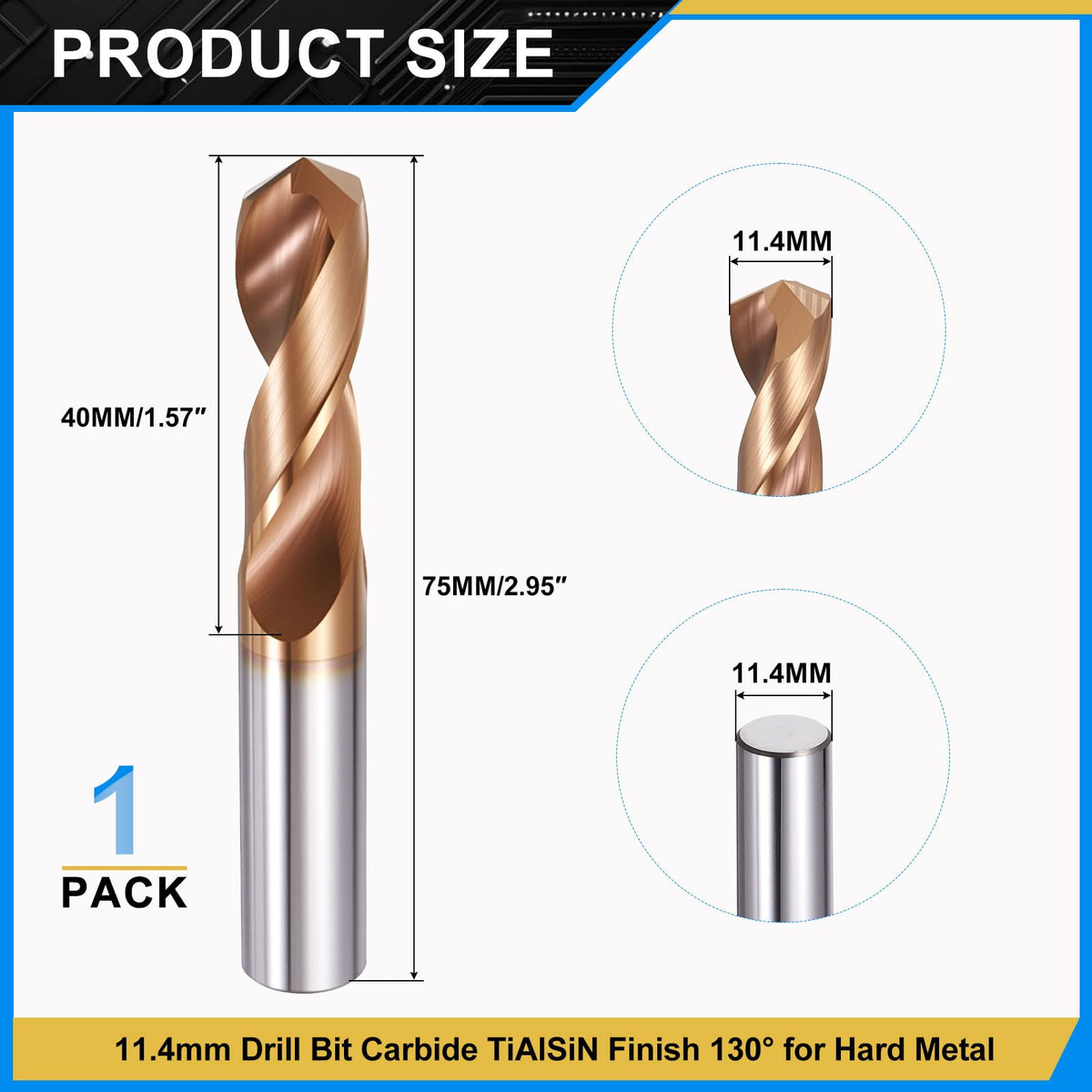 PATIKIL 11.4mm Drill Bit Carbide for Stainless Steel Hard Metal 130°