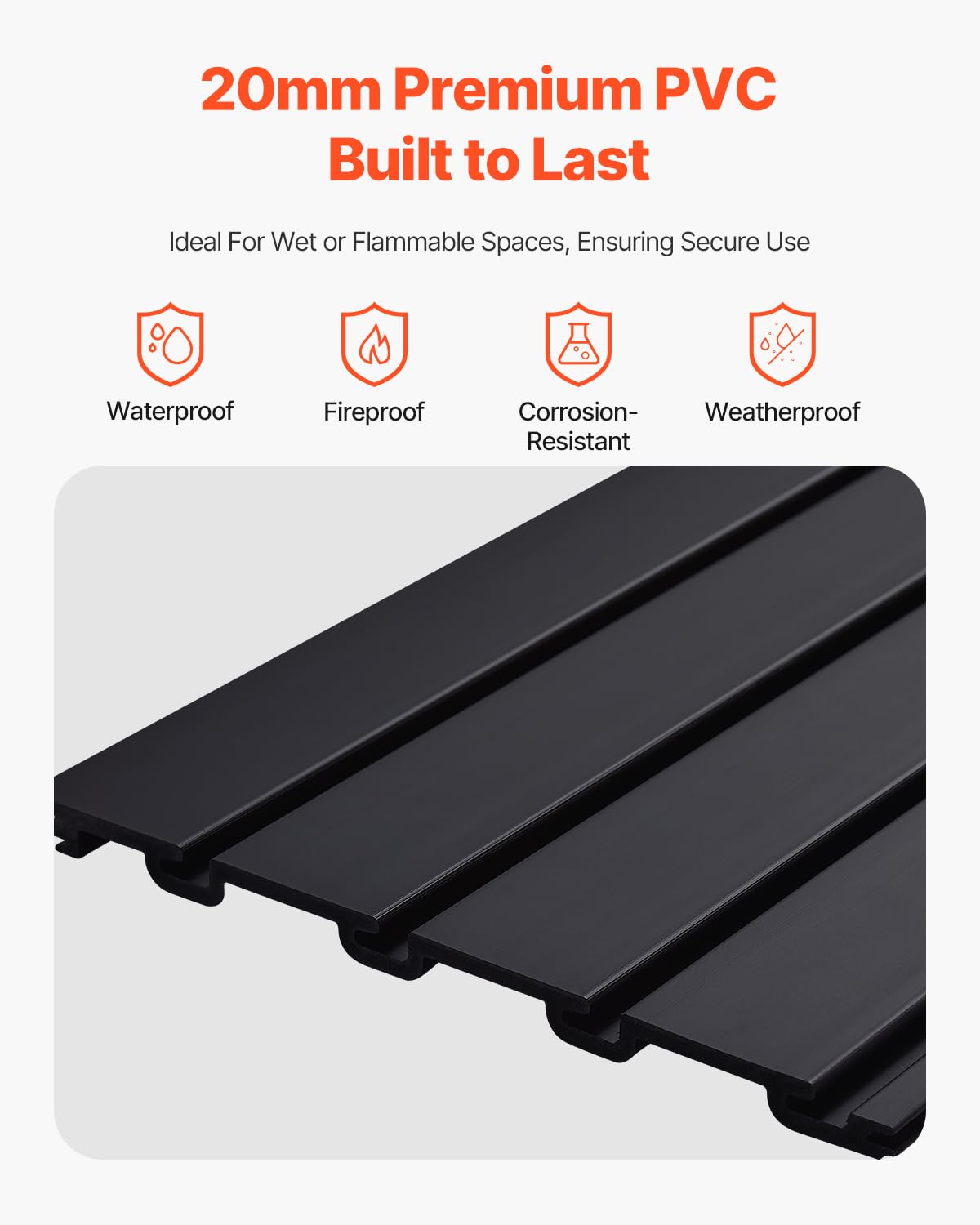 Slat Wall Paneling, 4 x 4 ft, PVC Garage Slatwall with Modular Design, Black Slat Wall Easy-to-Install Adjustable