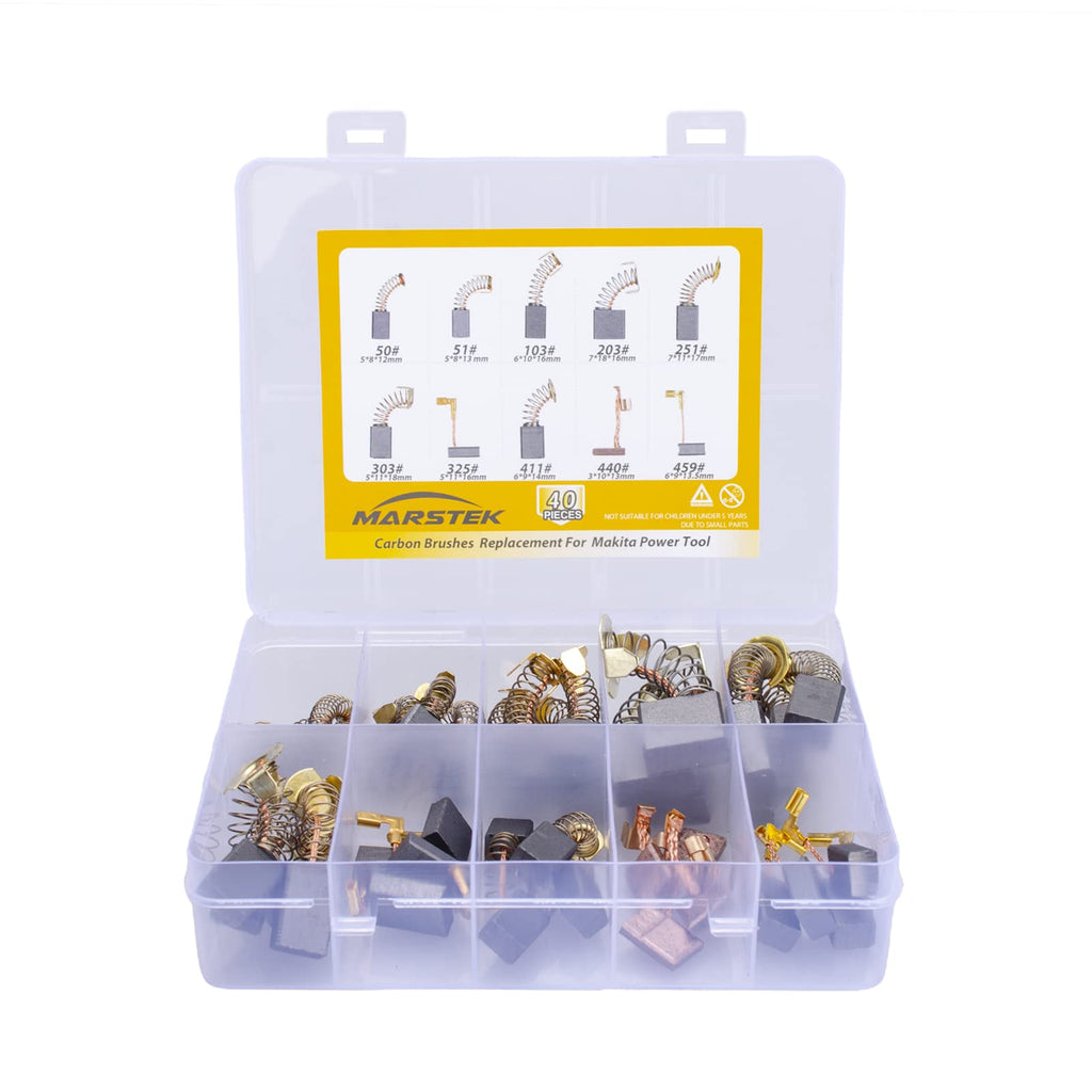 40 Pcs Electric Motor Carbon Brushes Set, 10 Assorted Sizes Carbon Brushes Replacement Kit for Angle Grinders, Electric Hammer Drills, Circular Saws