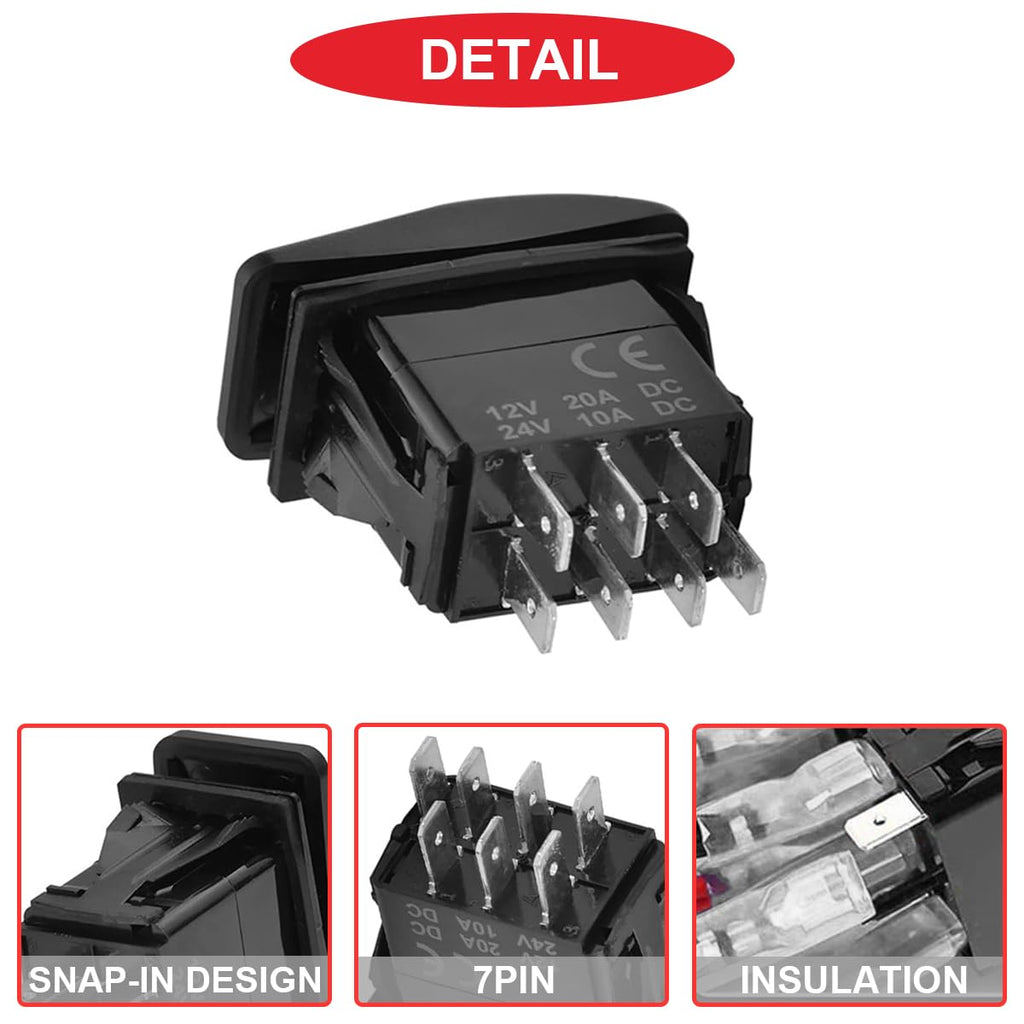 MKBKLLJY 2Pcs Turn Signal Rocker Switch 7Pin ON-Off-ON 12V 20A DPDT Toggle Switch Blue/Red LED Light, with Jumper Wires Set for The ARB/Carling/NARVA 4x4 UTV ATV RZR SXS