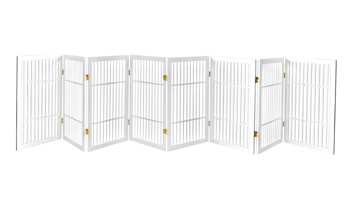 Freestanding Solid Wood Folding Pet & Dog Barrier Gate with Support Feet for Wide Indoor Openings, Hallways & Stairs