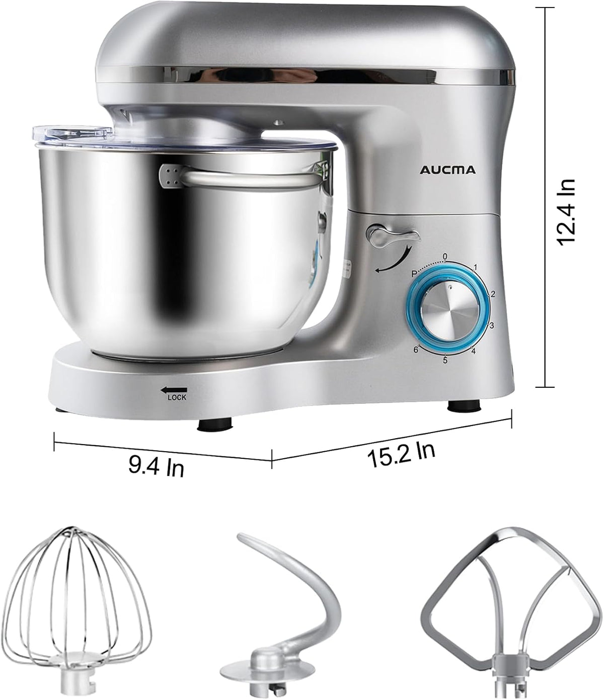 Stand Mixer,6.5-QT 660W 6-Speed Tilt-Head Food Mixer, Kitchen Electric Mixer with Dough Hook, Wire Whip & Beater