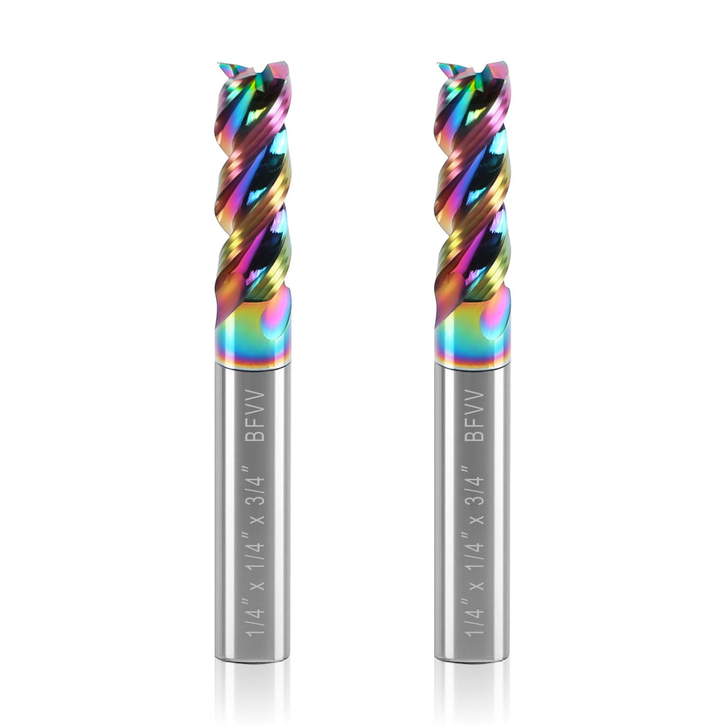 BFVV 1/4" Shank Carbide Square End Mill, 3-Flute for Aluminum & Copper