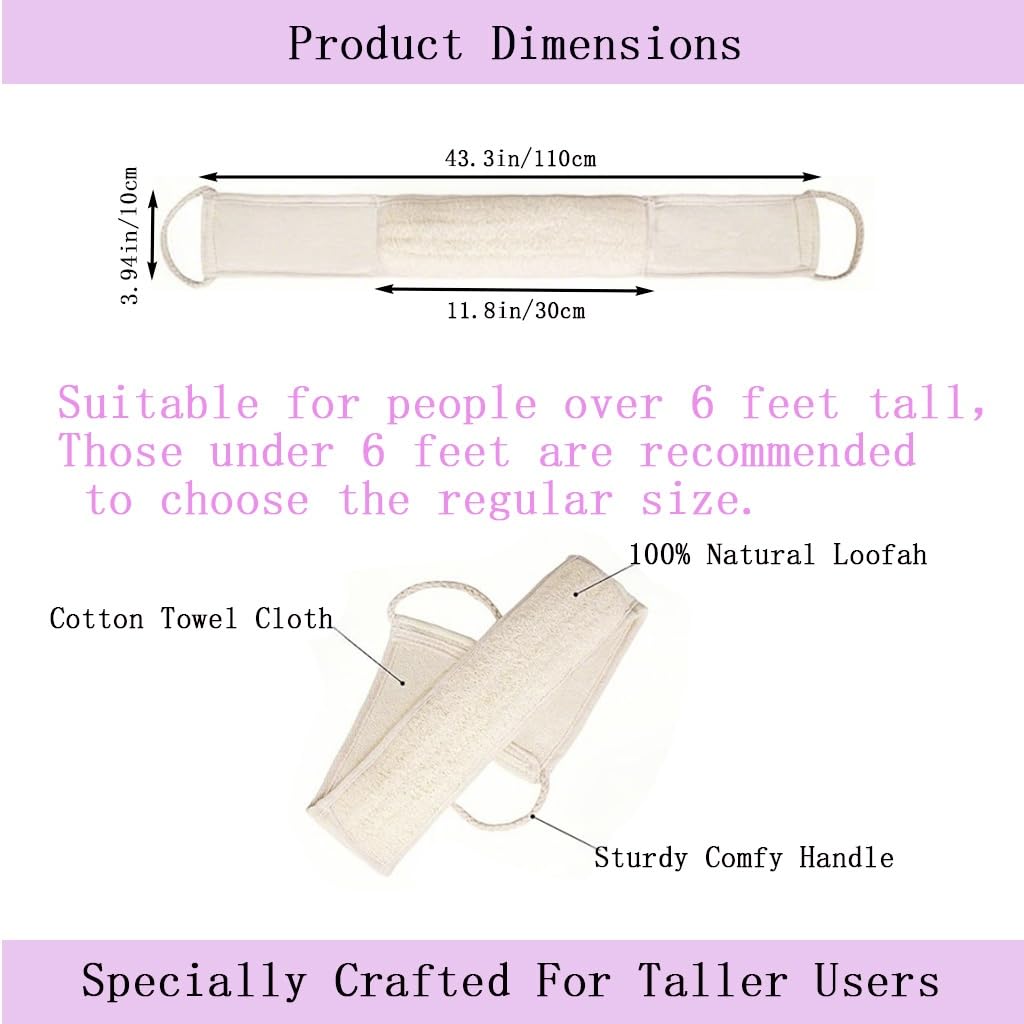 Natural Loofah Back Scrubber, 43.3" Extra-Long, 1 Pack