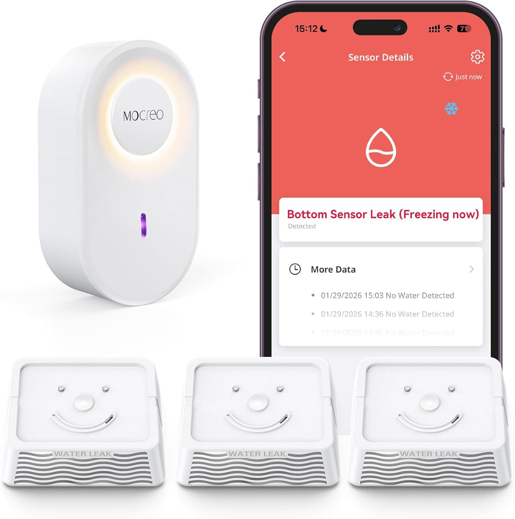 WiFi Water Leak Detector Kit, 2000ft Long Range, SMS App Email Alerts, 105dB Adjustable Alarm, Leak Severity