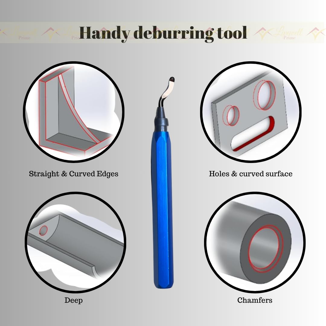 Deburring Tool - Metal Handle, 10 HSS Blades - 360° Rotatable for Smooth Edges on Resin, Pipes, Copper, Plastic, 3D Prints - Essential Burr Removal
