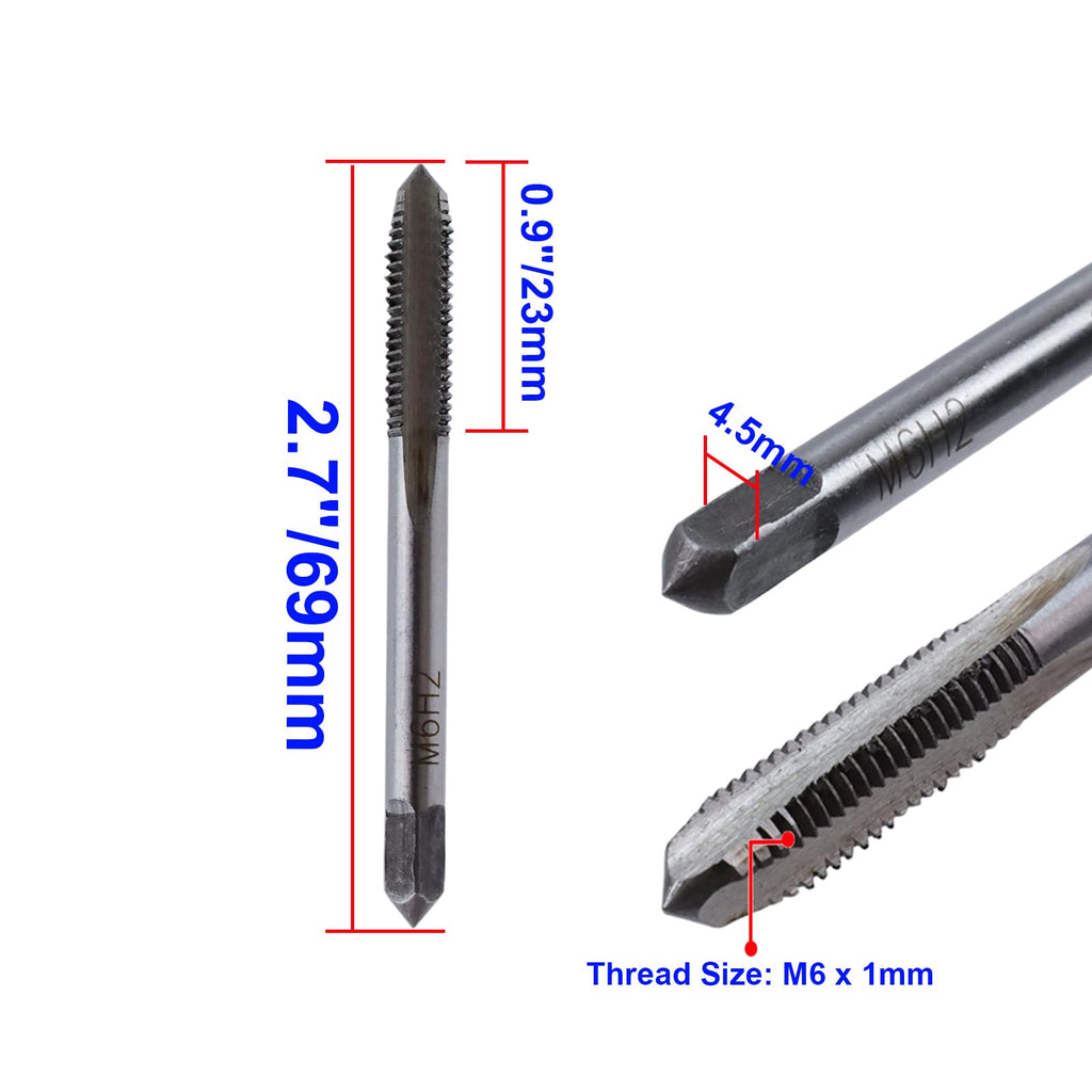 Rannb Metric Machine Tap M6 x 1mm Straight Fluted Tap Machine Screw Coarse Thread Metric Taps Repair DIY Tool -10pcs