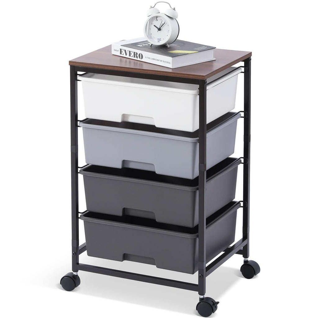 Rolling Cart with Drawers, 4-Drawer Utility Cart, Light Grey