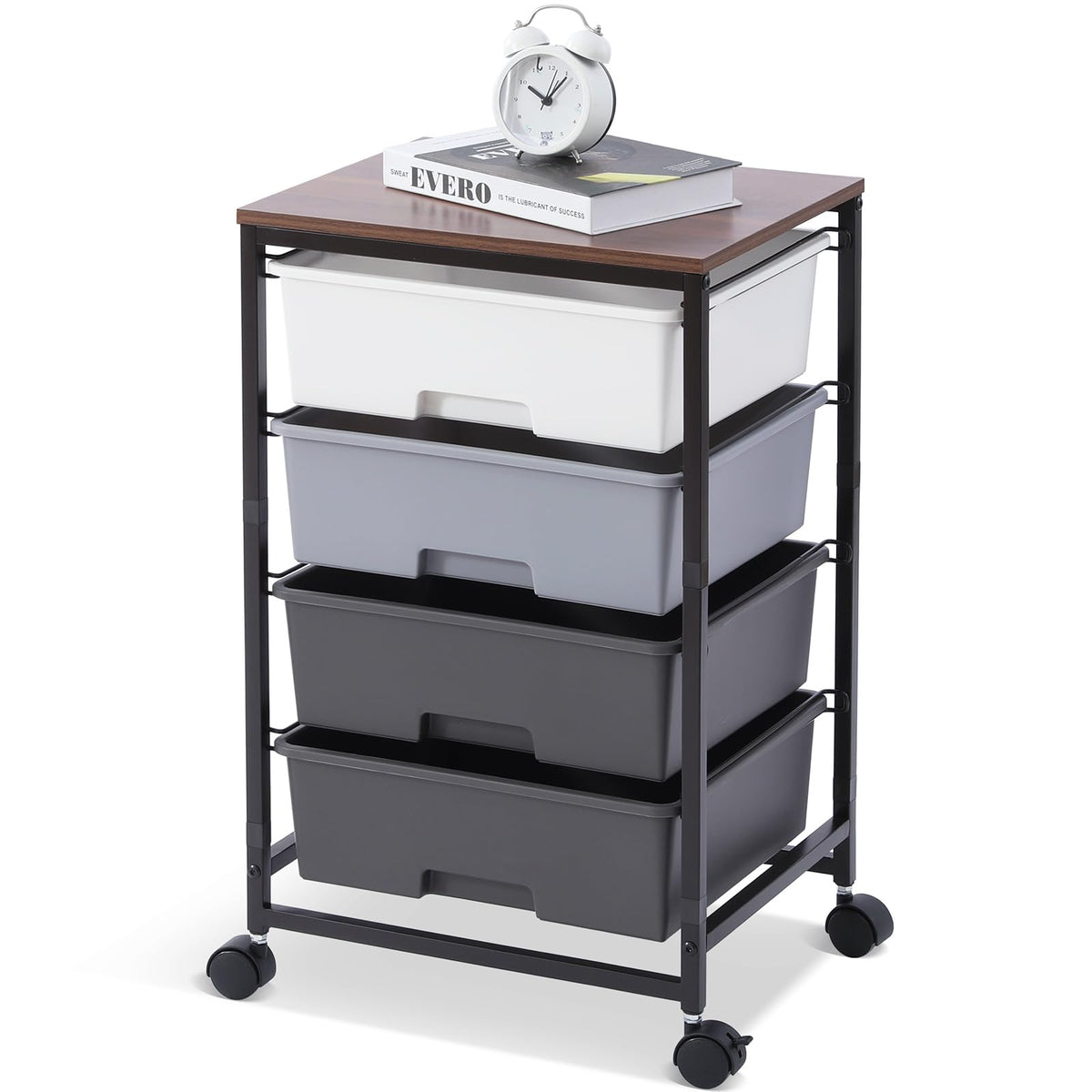 Rolling Cart with Drawers, 4-Drawer Utility Cart, Light Grey