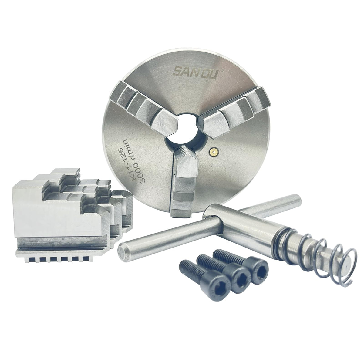 K11-125 5" 3 Jaw Self-Centering Lathe Chuck | 125mm Hardened Steel Scroll Chuck with Dual Jaw Sets (Internal 2.5-40mm/External 38-110mm) | 8x16 Mini Lathe, CNC & Milling Machines (K11-125)