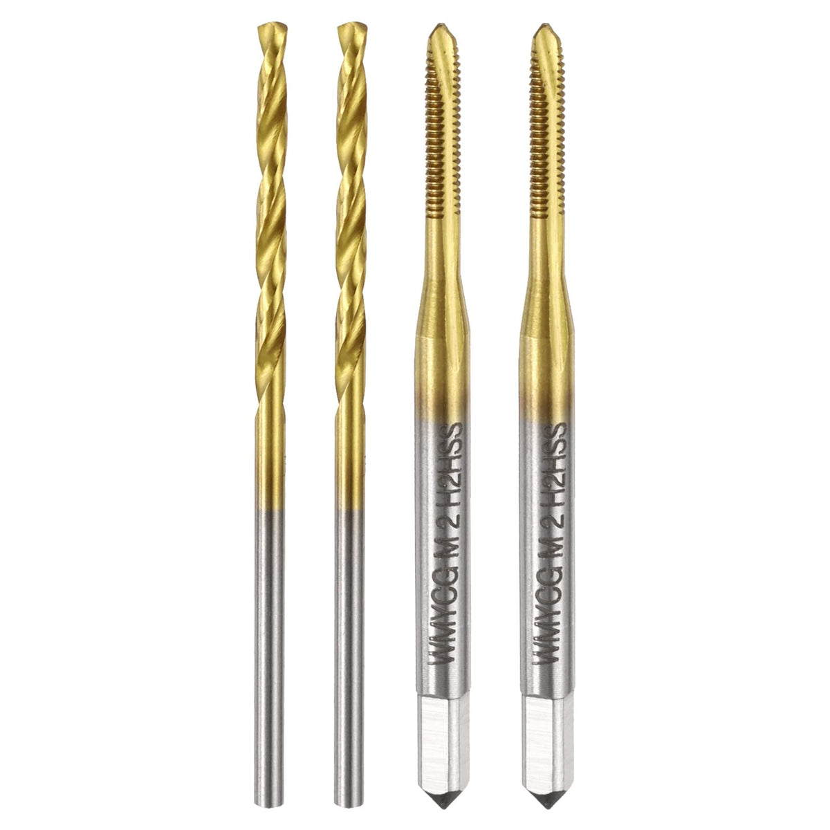 uxcell Metric Tap & Drill Bit Set, 2pcs M2 x 0.4 Spiral Point Thread Taps and 2pcs 1.6mm Twist Drill Bits, Titanium Coated HSS6542 Screw Tapping Threading Tools