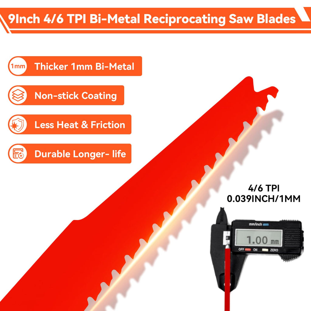 100 Pack 9 Inch 4/6 TPI Reciprocating Saw Blades for Wood and Nail-Embedded Wood Cutting, Bi-Metal Sawzall Blades for Cutting Nail and PVC Pallets etc, for Diablo Sawzall Blades