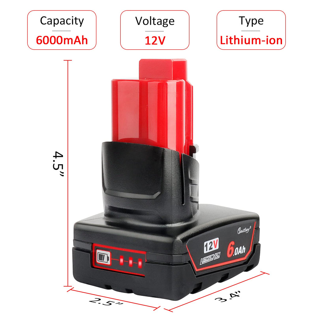 2 Pack 12V 6A Replacement Battery Compatible with Milwaukee 12V Power Tools (Not Made in Milwaukee)