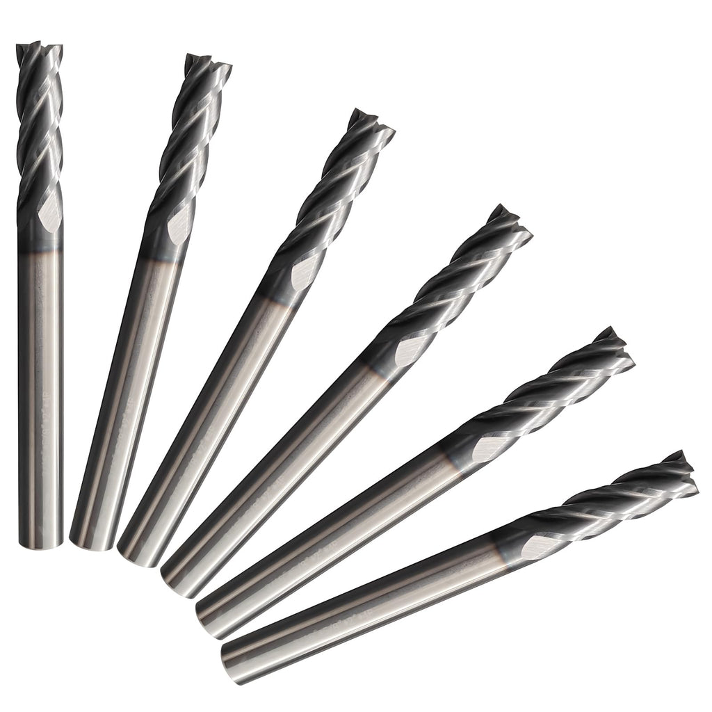 6Pcs 3/16" Carbide Square End Mill 4-Flute TIALN Coated CNC Milling Bits