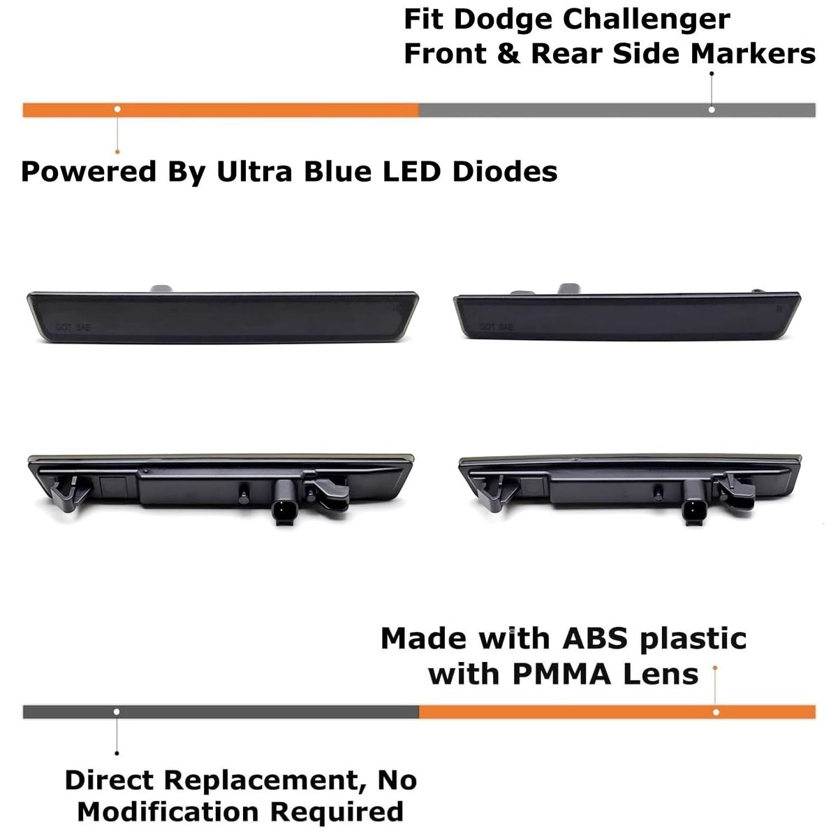 iJDMTOY LED Front/Rear Side Marker Lights For Dodge 2015-2022 Challenger